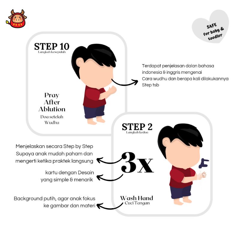 Flash Card Islamic edisi wudhu ablution step by step toddler kids