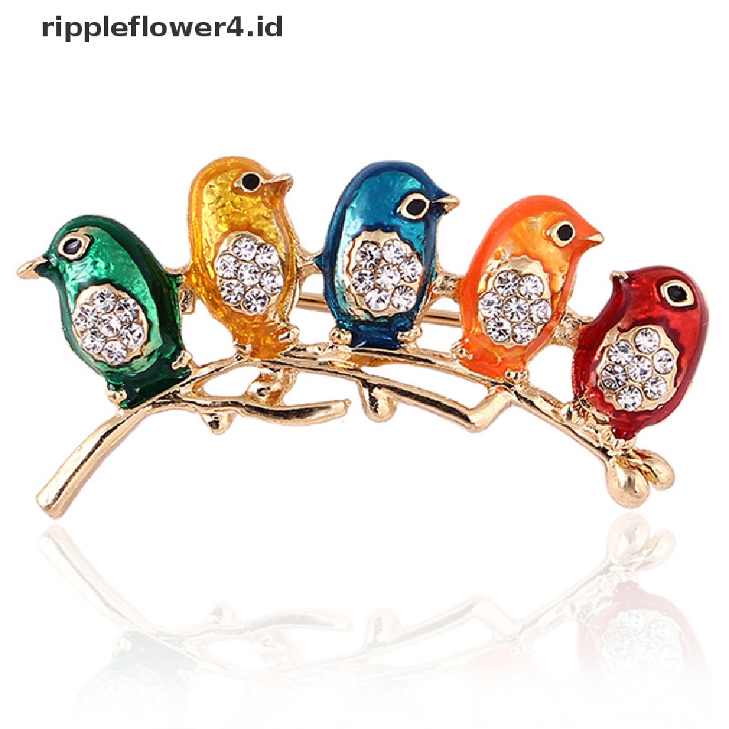 {rippleflower4.id} Enamel Lima Burung Bros Pin Kristal Berlian Imitasi Kerah Klip Hewan Bros Hadiah~