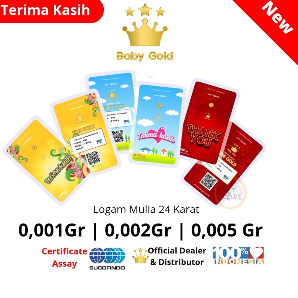 ✄✄ Baby Gold edisi TERIMA KASIH 0.001g / 0.002g /0.005g Logam Mulia Emas Mini