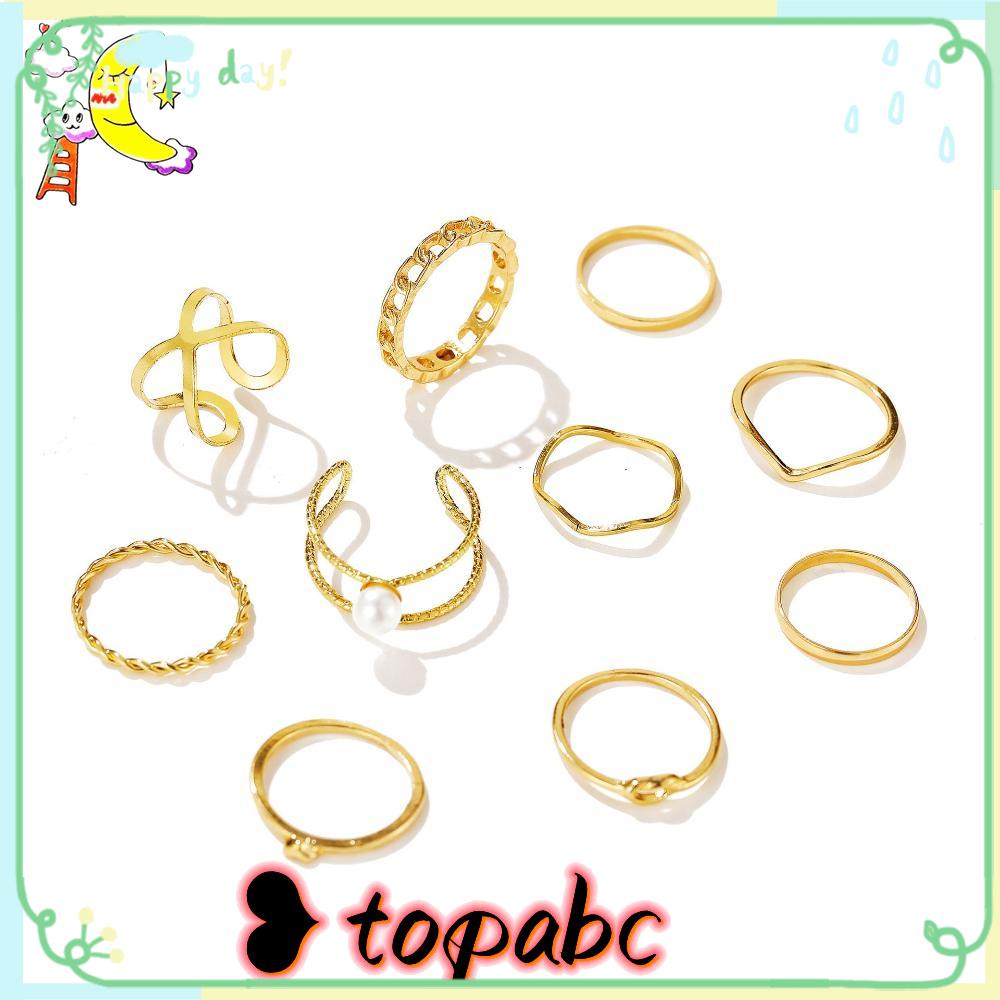 Top 10 Pcs Cincin Set Perempuan Perhiasan Fashion Emas Wanita Perempuan Tidak Teratur Vintage Rantai Lebar