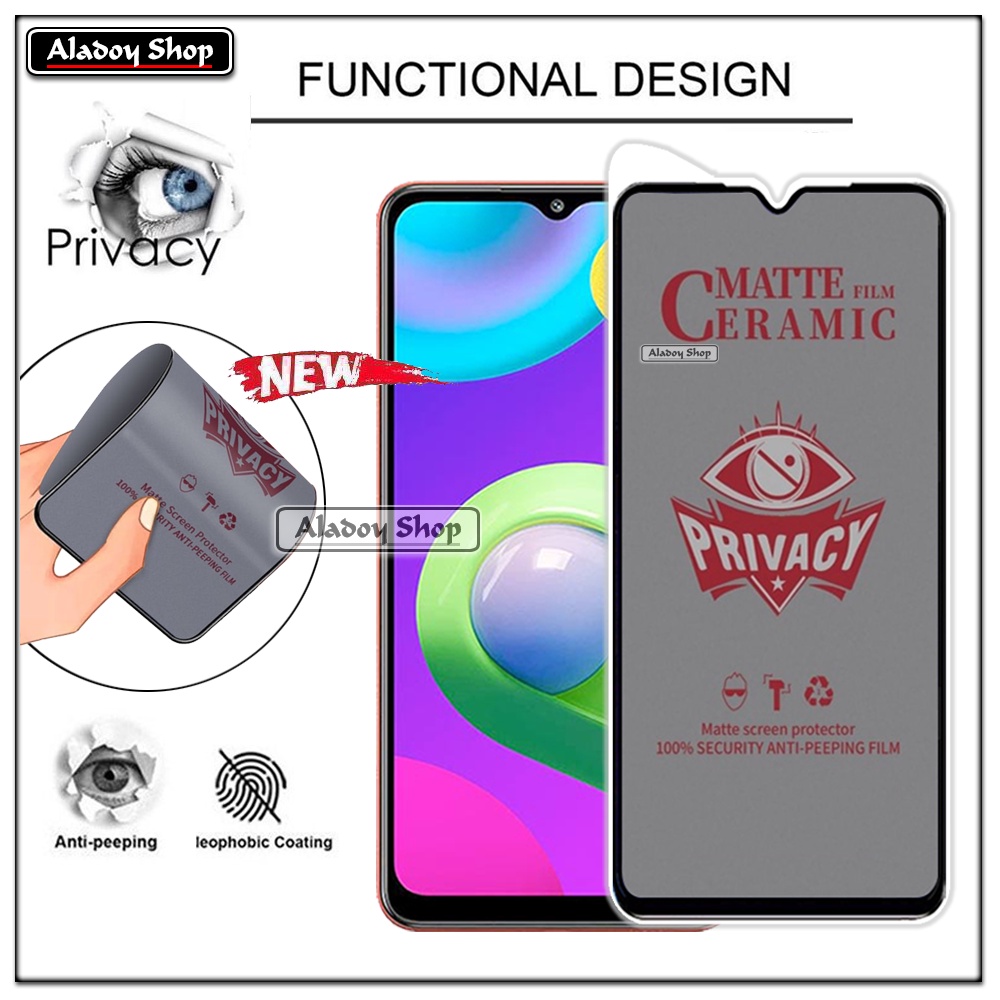 Tempered Glass Anti SPY Samsung A02/M02 Anti Gores Privacy + Tempered Glass kamera dan Skin Carbon