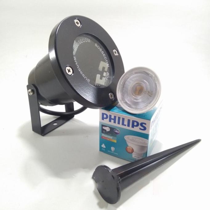 Kap Lampu Taman Mr16 Outdoor + Led Spot Mr16 Philips (Warm White)