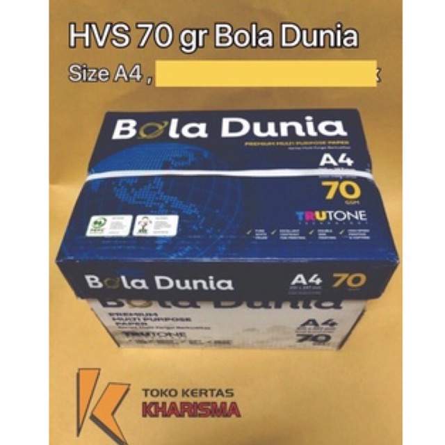 

Termurah! Kertas HVS 70 Gram "BOLA DUNIA" Size A4 / Box