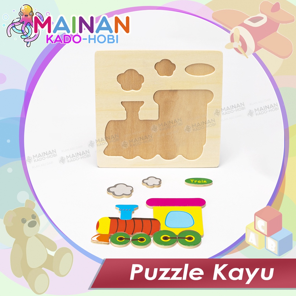 MAINAN ANAK MONTESSORI PUZZLE KAYU TRANSPORTASI KERETA API