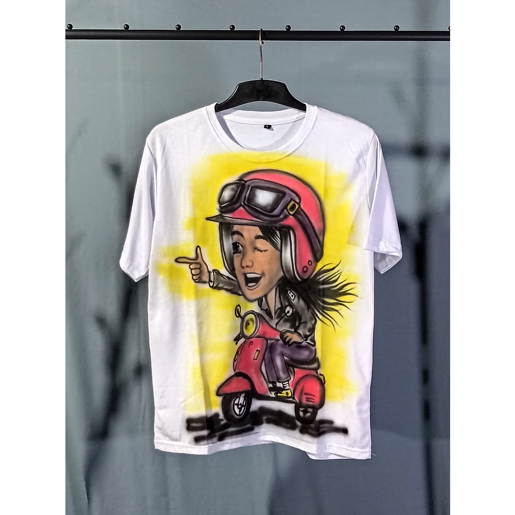 Kaos Airbrush Vespa cewe karakter/ baju airbrush/kaos airbrush/ kaos distro airbrush (pria&wanita)