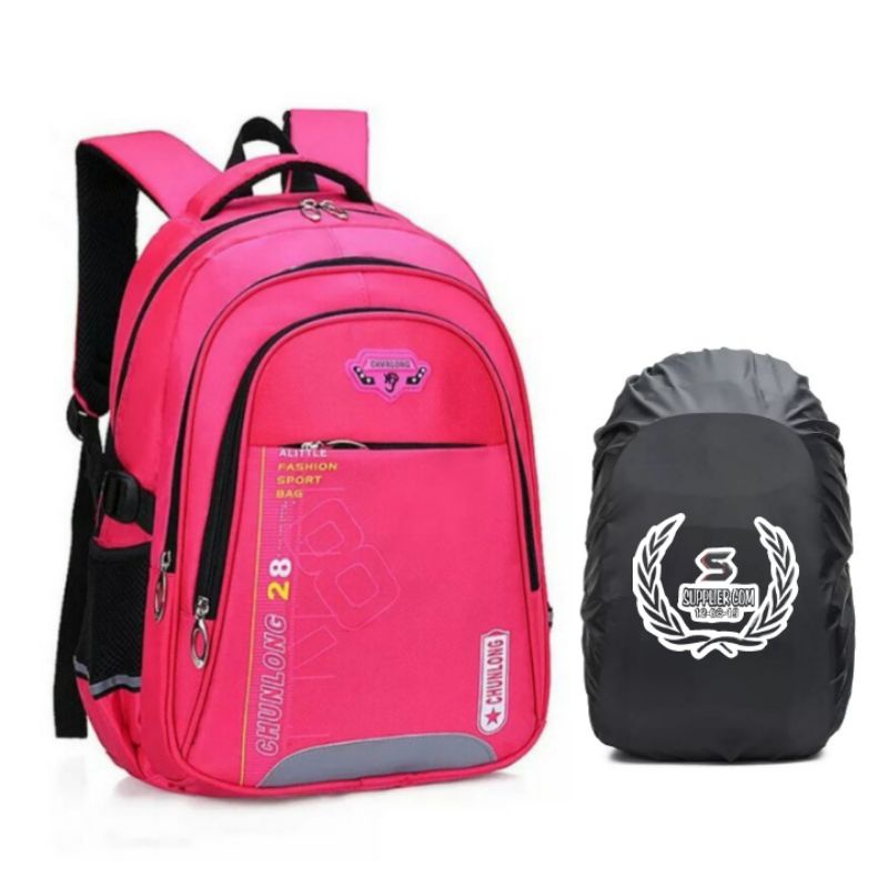 Tas ransel anak laki laki Perempuan SD SMP motif Chunlong gratis cover hujan