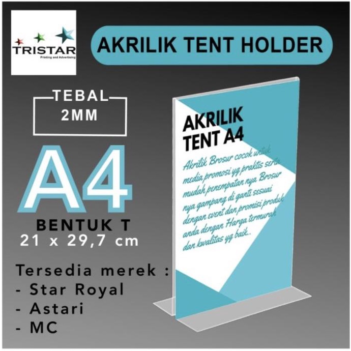 

Acrylic / Akrilik Tent Holder Standing A4 / Tempat Brosur A4 Polos