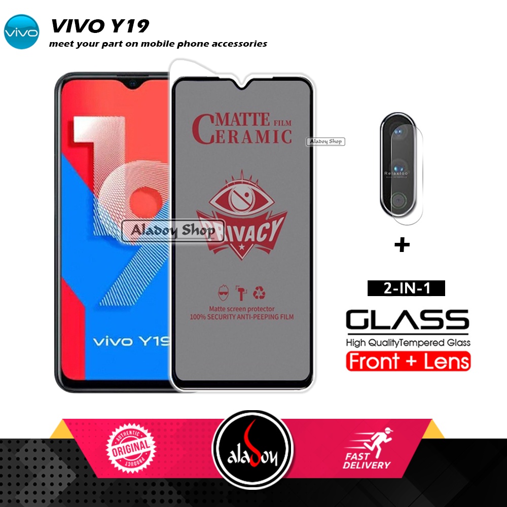 PAKET 2IN1 Anti Gores Privacy Vivo Y19 + Tempered Glass Kamera