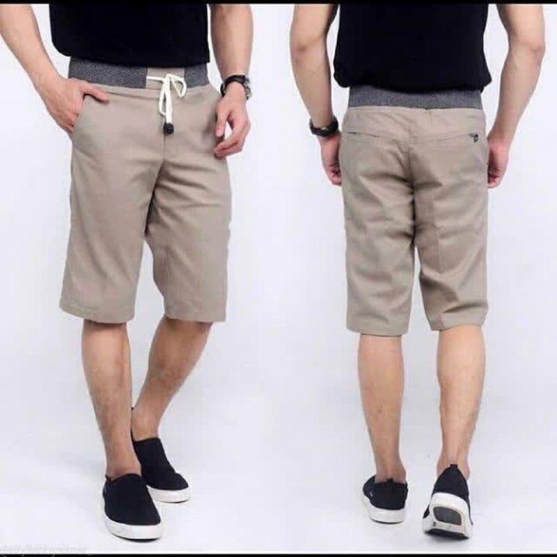 Celana Pendek Chino Pria Wanita Pick Pinggang Karet Rip Katun Twill Santai Cowok Keren  (COD)