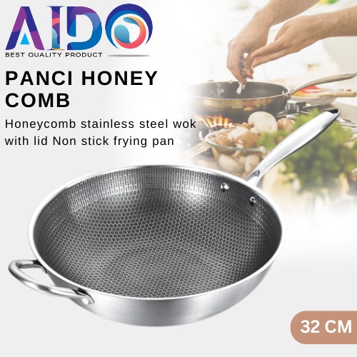 PANCI ANTI LENGKET ANTI GORES DENGAN TUTUP KACA high quality panci 32cm anti lengket anti gores panci serbaguna Frypan Honeycomb Coating stainless Terbaru 3288