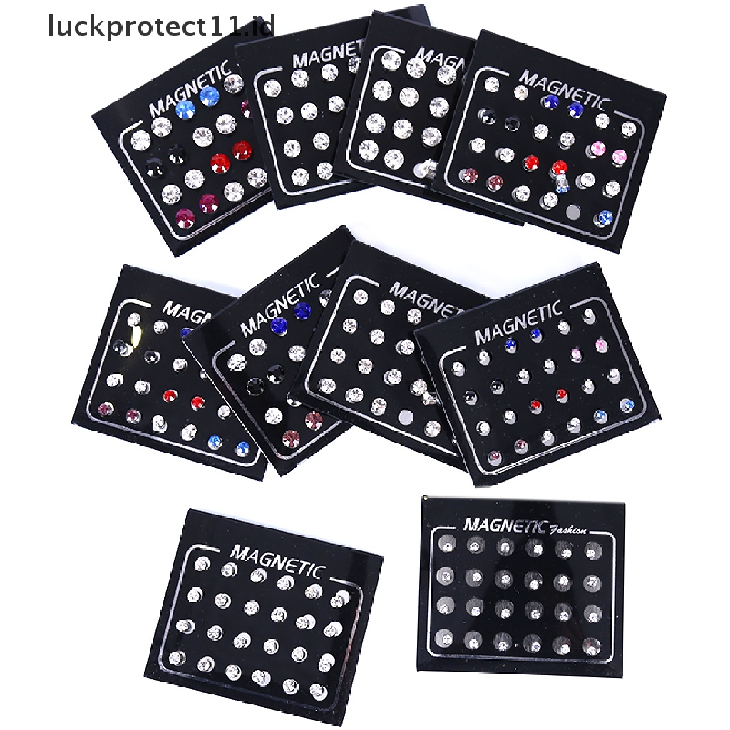/Fashion Hot// Fashion// 24Pcs/Set Magnetik Non Klip Bulat Berlian Imitasi Stud Earrings Jewelry.