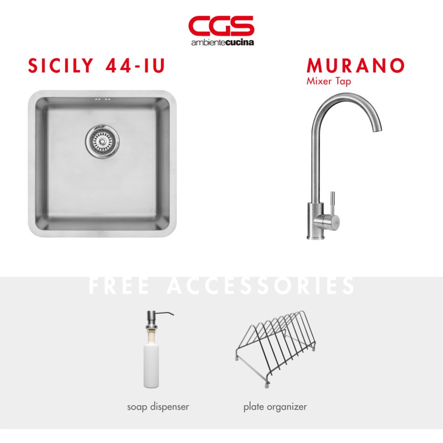 CGS Sicily 44-U Kitchen Sink + CGS Murano Mixer Taps