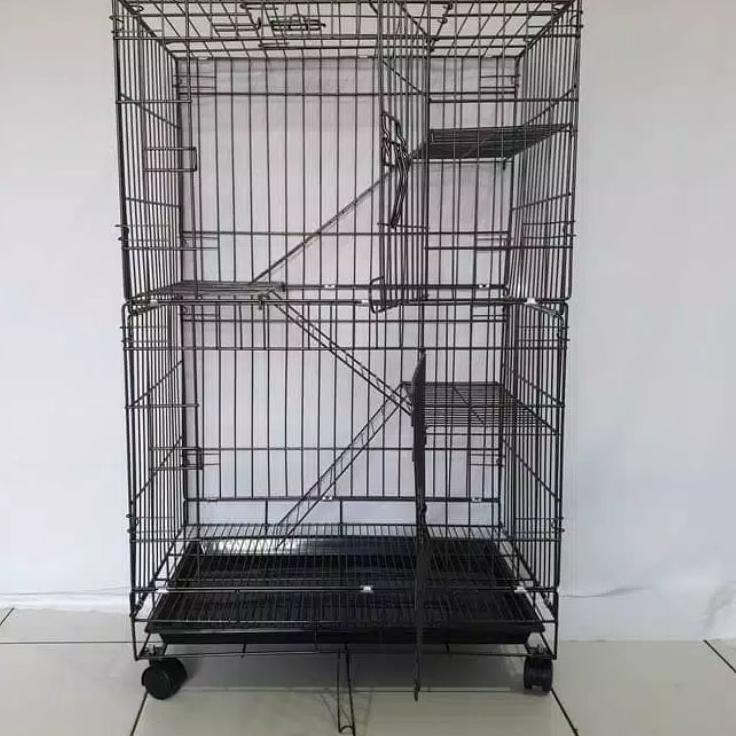 Kejutan Baru kandang kucing tingkat 3 besi Lipat size L 92 x 62 x 45 Roda kaki