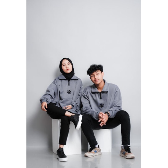 HALF ZIP SWEATER DEWASA - Promo 10.10 Jaket Seleting Setengah Fleece Tebal Murah Keren Unisex Perempuan Laki Laki Bordir