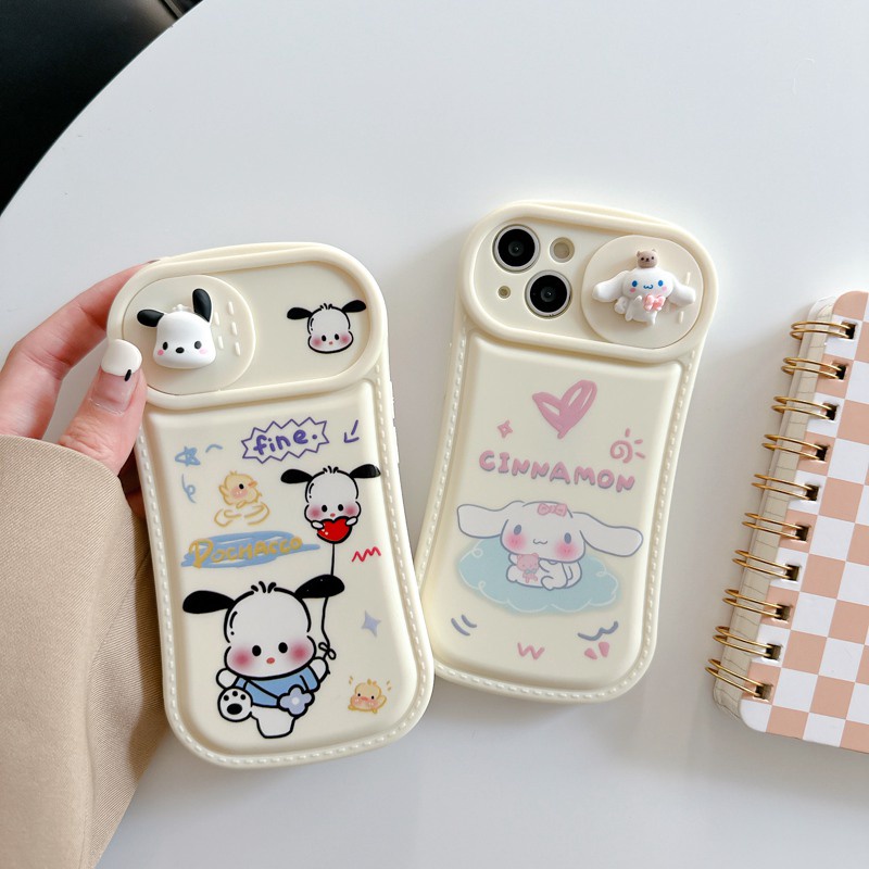 Pochacco &amp; Cinnamoroll Doll Push The Window Cover Soft Case iP iPhone 11 12 13 14 Pro Max White Casing Apple