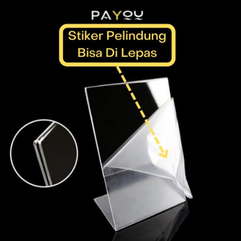 

(O-R5R)(➸) Acrylic Standing A5 Type L Potrait/ Tempat QRIS/ Brosur/ Menu bisa cod