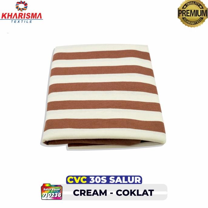 Bahan Kain Kaos Cvc Salur Cream-Coklat