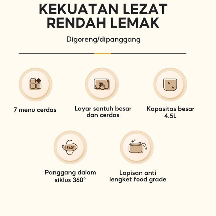 Langsung Atc HAN RIVER Layar sentuh multifungsi HRAF02BK Air Fryer 4.5 L/ Mesin Penggoreng tanpa min