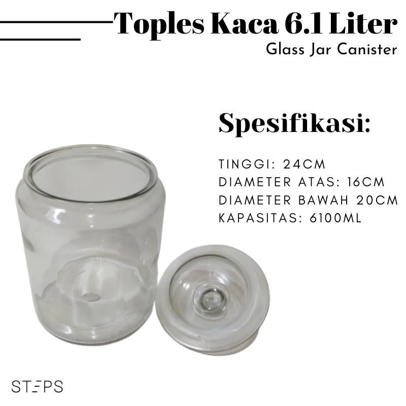 Toples Kaca Dapur Toples Makanan Cookie Kue Kering / Round Glass Jar Canister Airtight With Lids / Glass Jar Kitchen 6100ml