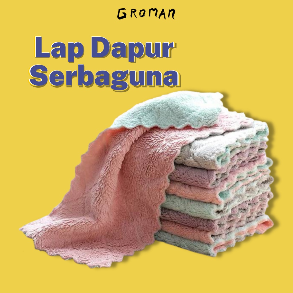 Dish Towel Kain Lap Meja Piring Gelas Serap Air Towel Microfiber Piring Meja Anti Minyak Serbaguna Bahan Coral Fleece Lap Pengering