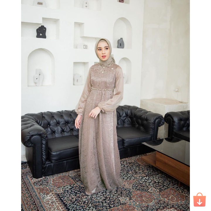 BATIK EXPRESS - Dress Modern Danira Dress Wanita Modern Brokat Tulle Mix Payet Premium Gamis Lebaran Dan Tunangan Kekinian Gamis Wanita Maxi Allsize Furing Satin Premium