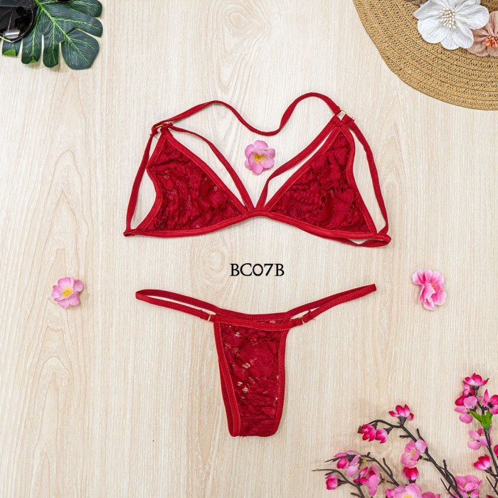 BH CD G STRING SEKSI LINGERIE LACE BRA BROKAT BIKINI MERAH BC07B IMPORT