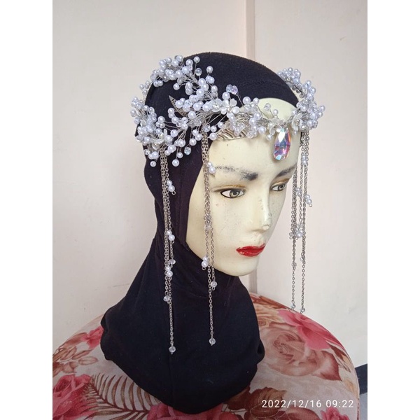 hiasan kpala pengantin / mutiara /juntai / hiasan kening mutiara juntai