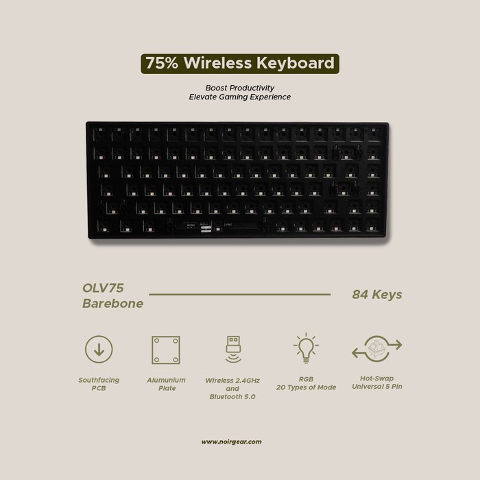 NOIR OLV75 Barebone - 75% Wireless Mechanical Gaming Keyboard