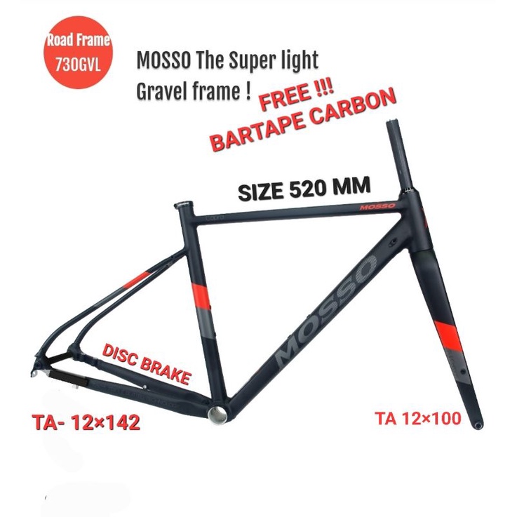 FRAME MOSSO ROADBIKE 730GVL SIZE 520MM 52CM RANGKA SEPEDA BALAP ROAD BIKE MOSO 730 GVL GRAVEL UKURAN 520 MM 52 CM BLACK RED HITAM MERAH