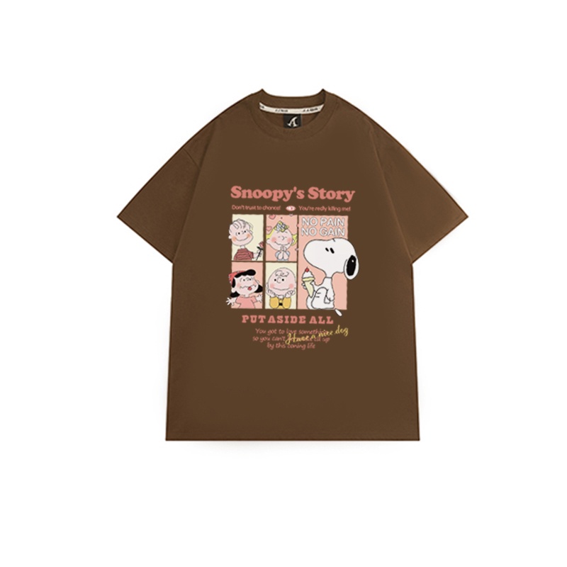 [chaoo.id]Vintage Kaos Lengan Pendek Cream Atasan Wanita Oversize Snoopy Printed T-shirt Kekinian Korean Style ootd