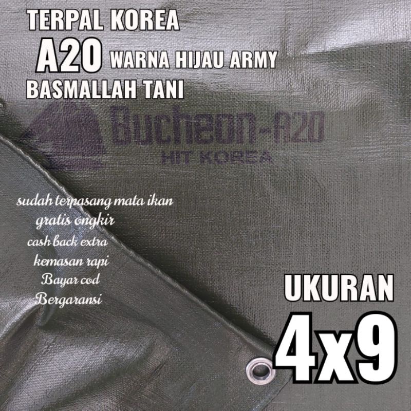 Terpal KOREA A20 Warna Hijau Army ukuran 4x9 meter merk TRECK