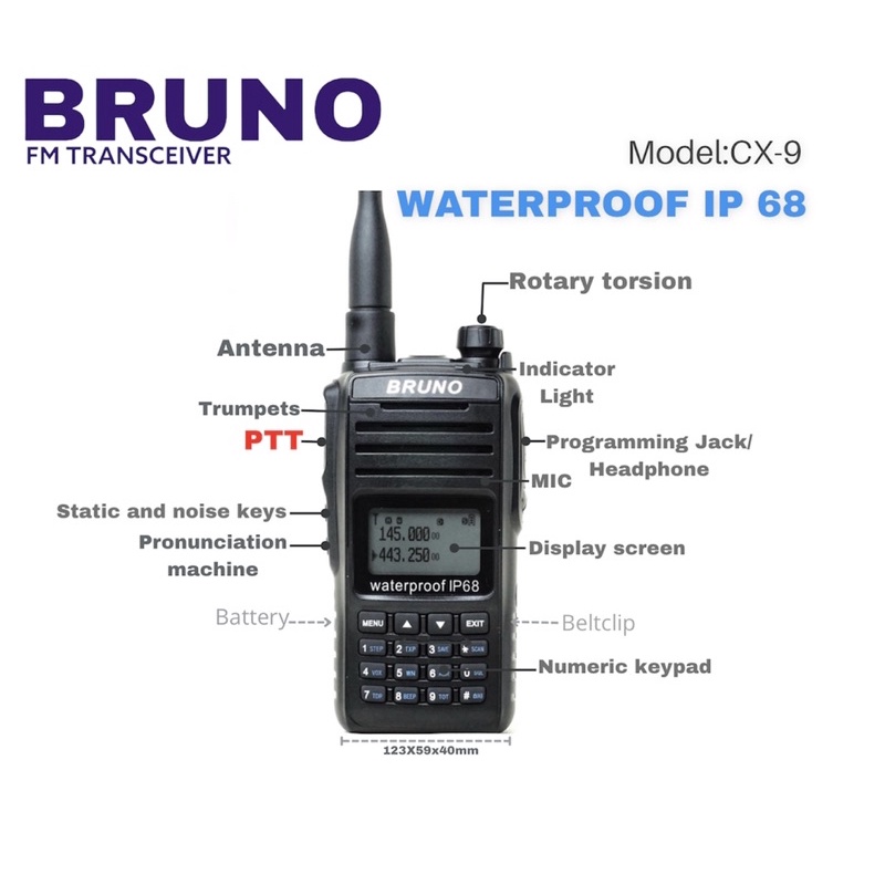 HT BRUNO CX 9 WATERPROOF IP68 POWER 15WATT WAKLIE TALKIE HANDY TALKIE