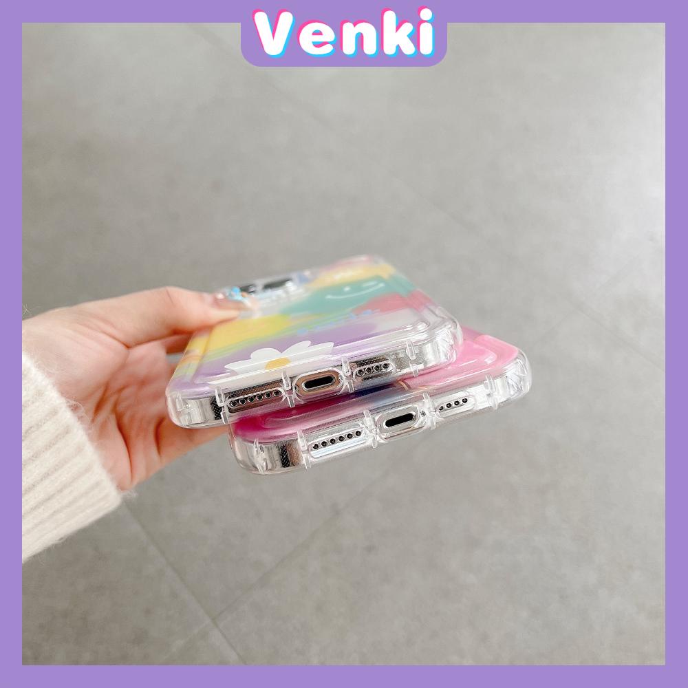 Case For iPhone 14 Pro Max TPU Soft Jelly Airbag Case Rainbow Flower Smiley Clear Case Camera Protection Shockproof For iPhone 14 13 12 11 Plus Pro Max 7 Plus X XR