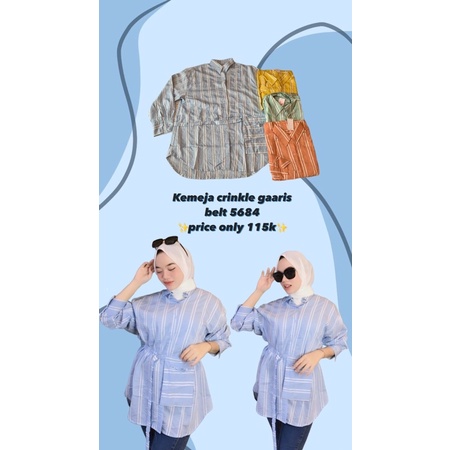 Kemeja Crinkle Garis Belt