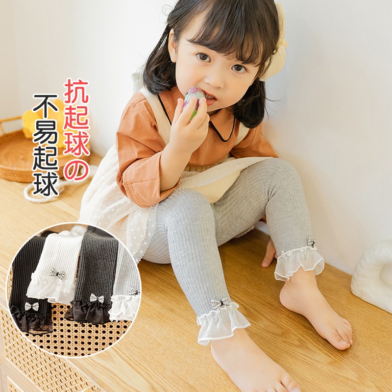 ByKiddos - Legging Anak Bayi Perempuan Motif Renda Pita Titik-Titik Bahan Katun Import