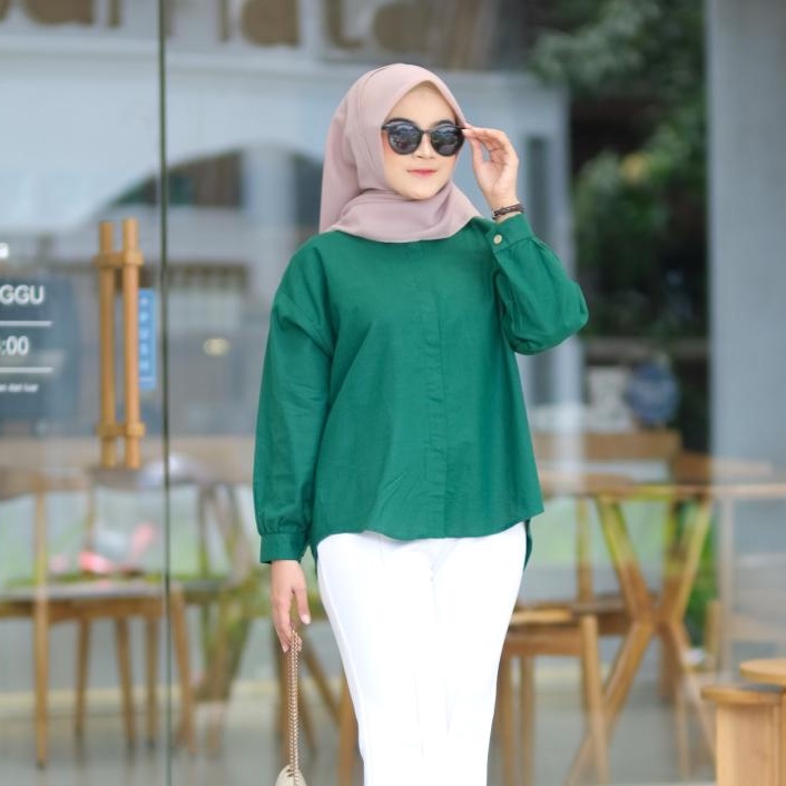 Kemeja Linen Variasi Kancing Belakang Hana Shirt Ootd Selebgram