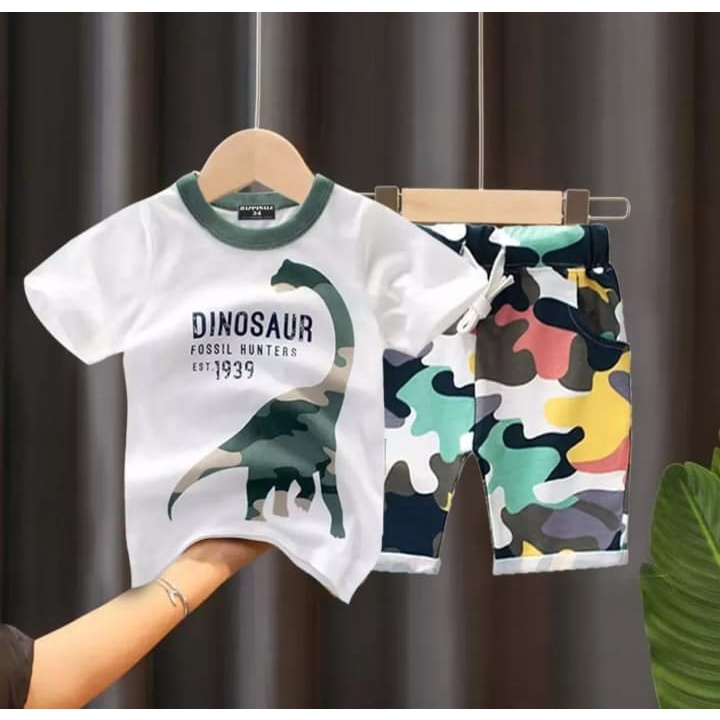 SETELAN BAJU ANAK DINOSAURUS ARMY TENTARA DINOSAURUS UNTUK ANAK 2-6 TAHUN BISA COD