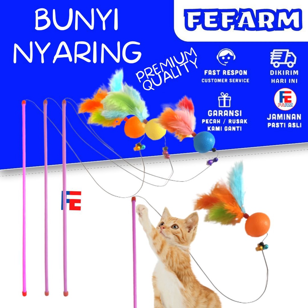 Mainan Kucing Interaktif Tali Bola Bulu Tongkat tikus Bulu Bola Bulu Cat Teaser Premium Quality FEFARM