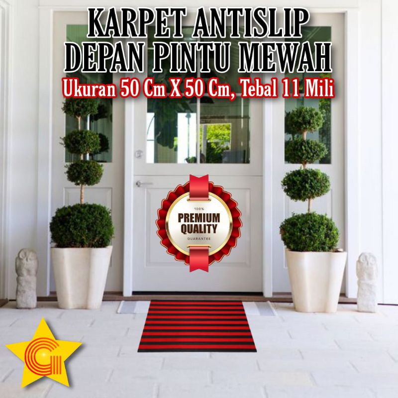 Karpet Keset Depan Pintu Mewah Karet Motif Garis Bludru 50x50cm 11mm Anti Slip