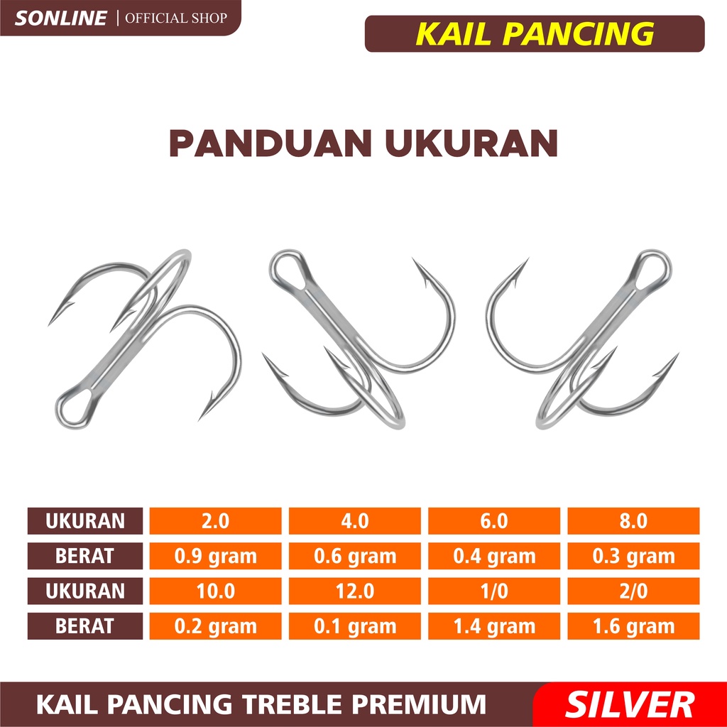 SONLINE 01pcs Premium Kail Trible Hook Triple Cabang Fukushima High Carbon Steel Treble Hook Tackle