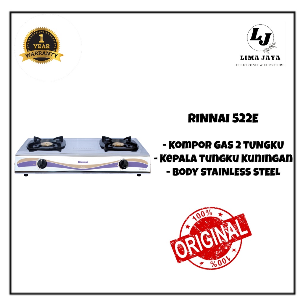 Kompor Gas 2 Tungku Rinnai 522E Kompor Dua Tungku