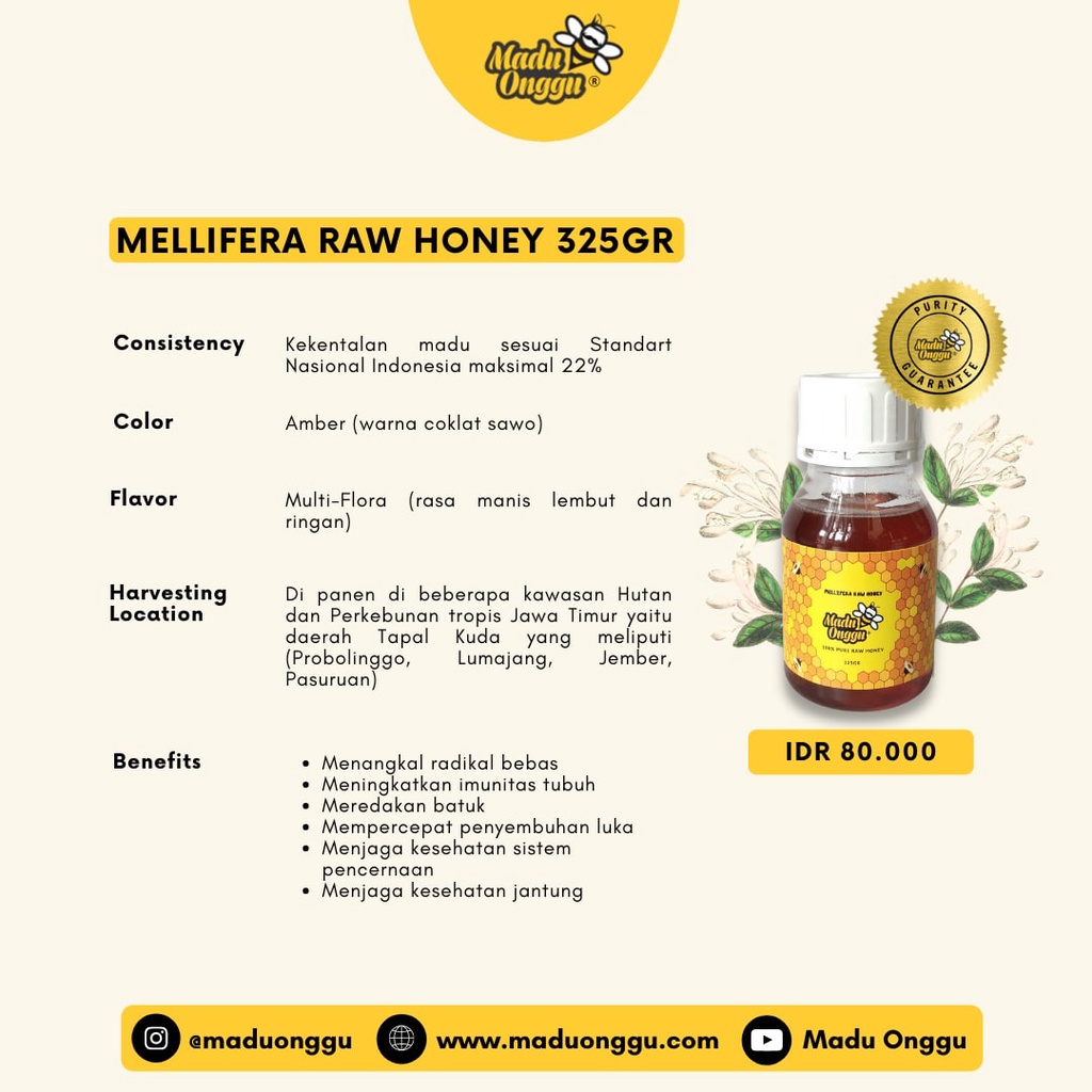 Madu Asli Onggu Mallifera Murni Raw Honey 650ml 325ml