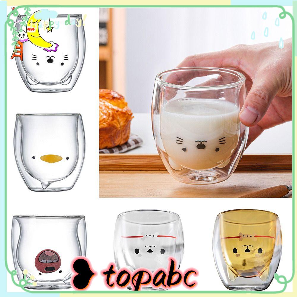 Top Animal Double-layer Glass Mug 250ml Cangkir Air Beruang Kucing