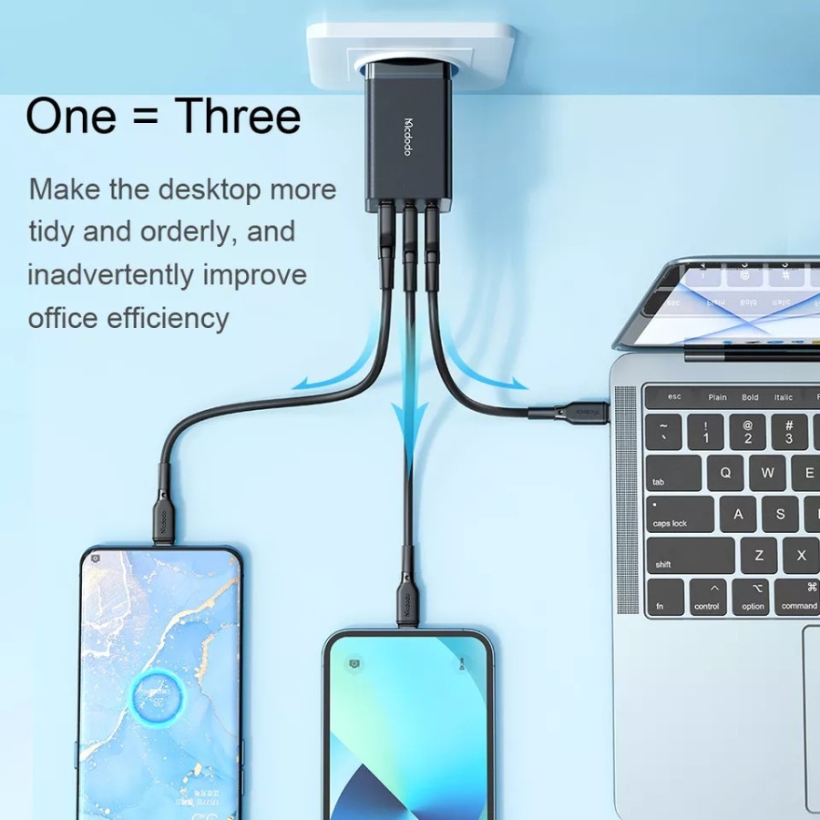 Mcdodo Gan 5 Pro Mini Adaptor 65W 3 Port Quick Charger Dual C &amp; 1USB