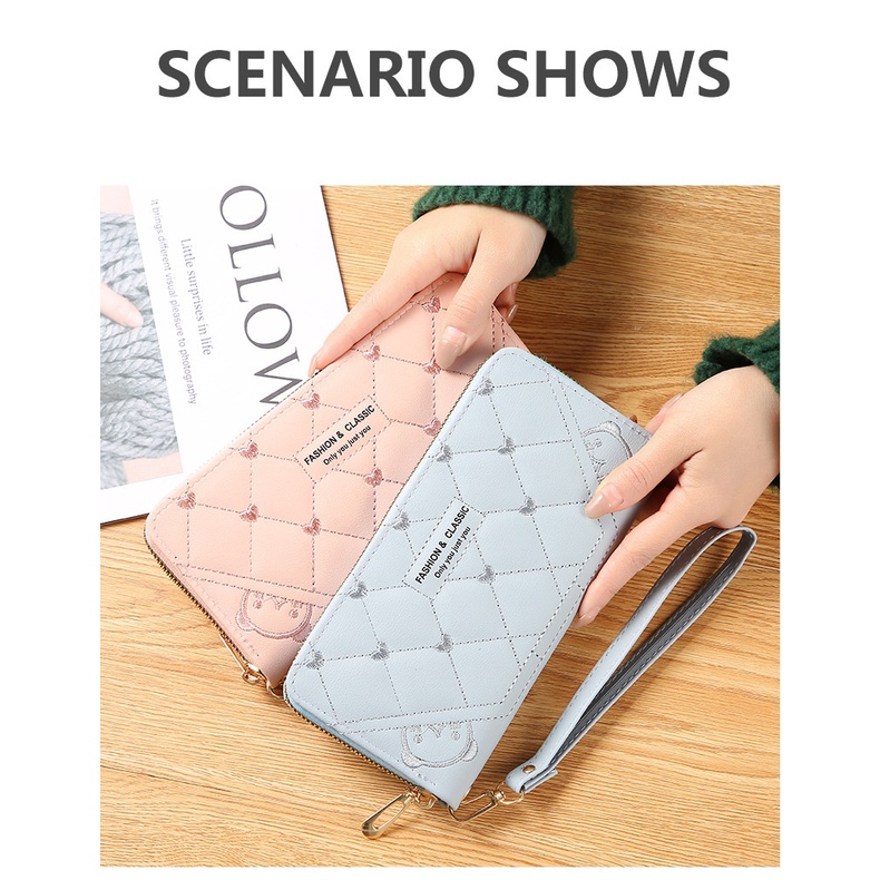 Dompet Panjang Wanita Zipper Fashion Korea Simple Dompet Clutch Cewek 1 Resleting PU Multifungsi Azgalery D81