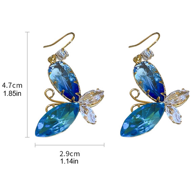 Anting Fringe Permata Kupu-Kupu Biru Temperamen Vintage Elegan Untuk Wanita Korea Fashion Earring Pesta Perhiasan Hadiah