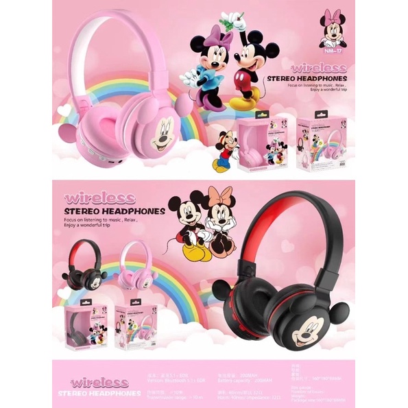 [ NM 17 ] HEADPHONE BANDO  BLUETOOTH / WIRELESS SERI  NM-17 KARAKTER MICKEY MOUSE MINNIE MOUSE SO SWEET