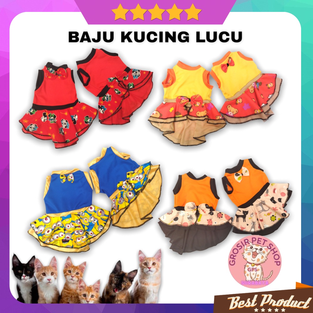 Baju kucing lucu polos rok motif all size ecer grosir pakaian dan aksesoris hewan