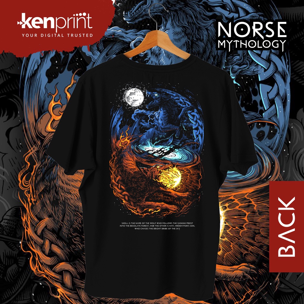 Kaos MITOLOGI NORDIK | SKOLL & HATI | NORSE MYTHOLOGY | NON OFFICIAL | Cotton 30's Premium - Bayi, A
