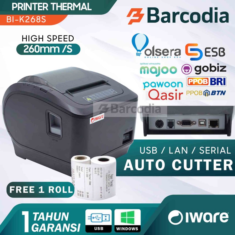 PRINTER THERMAL 80MM IWARE K268S AUTOCUTTER USB LAN SERIAL RJ11